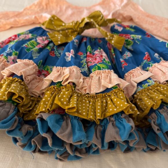 Mustard Pie Little Girls Size 4T Circle Twirly Dress Ruffles Floral Pink Blue - Picture 6 of 7